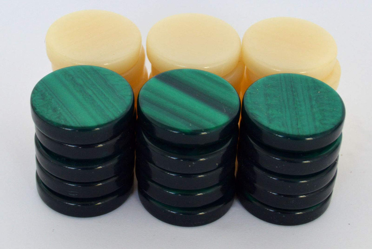 Manopoulos 30 Acrylic Backgammon Checkers - Chips Green & Ivory 1.4 inches