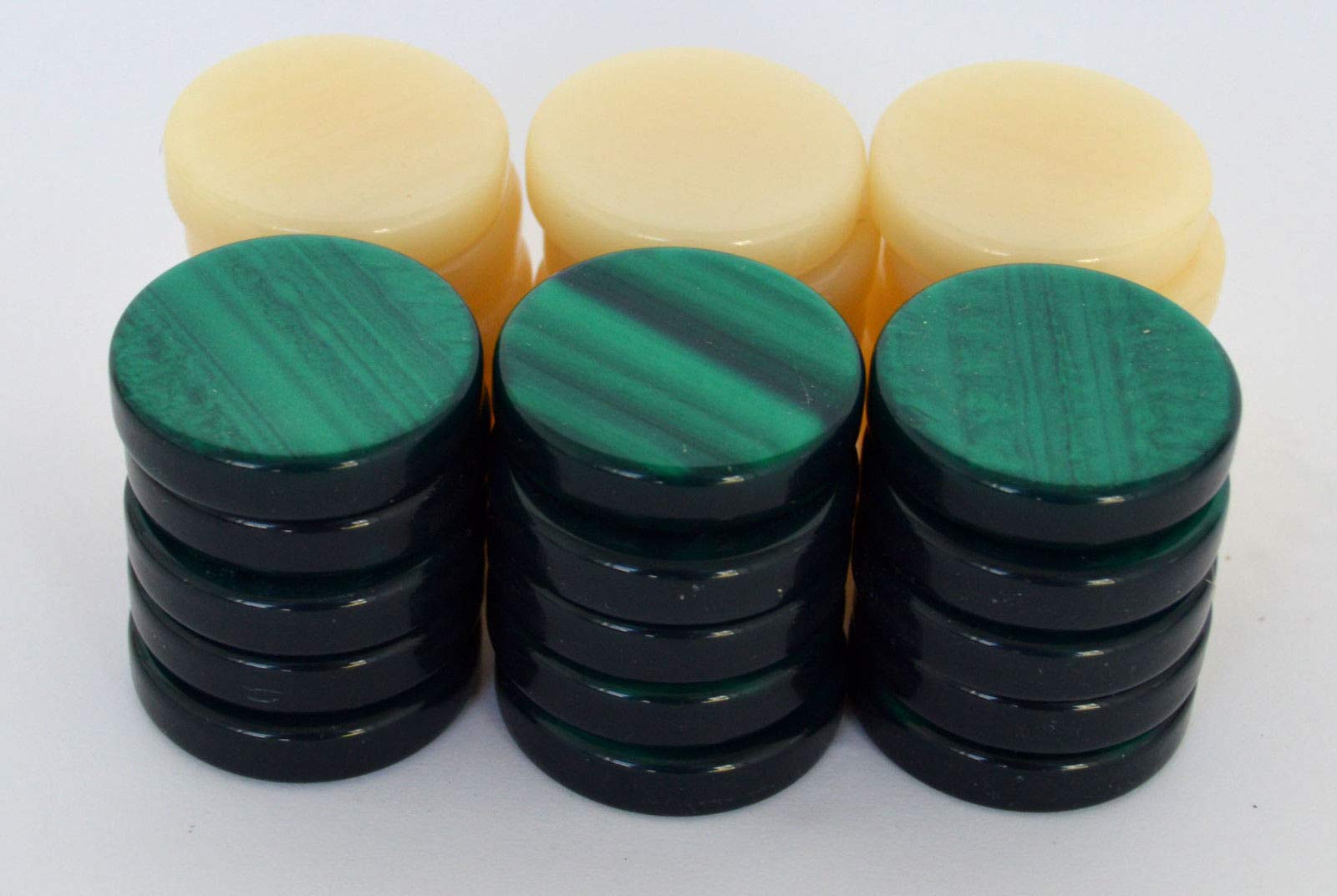 Manopoulos 30 Acrylic Backgammon Checkers - Chips Green & Ivory 1.4 inches