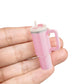 2Pcs Miniature Drink Cup & Toast Set - Realistic 1/12 Scale Dollhouse Tumbler with Detachable Lid & Straw, Pink, for DIY Dollhouse, Fairy Garden