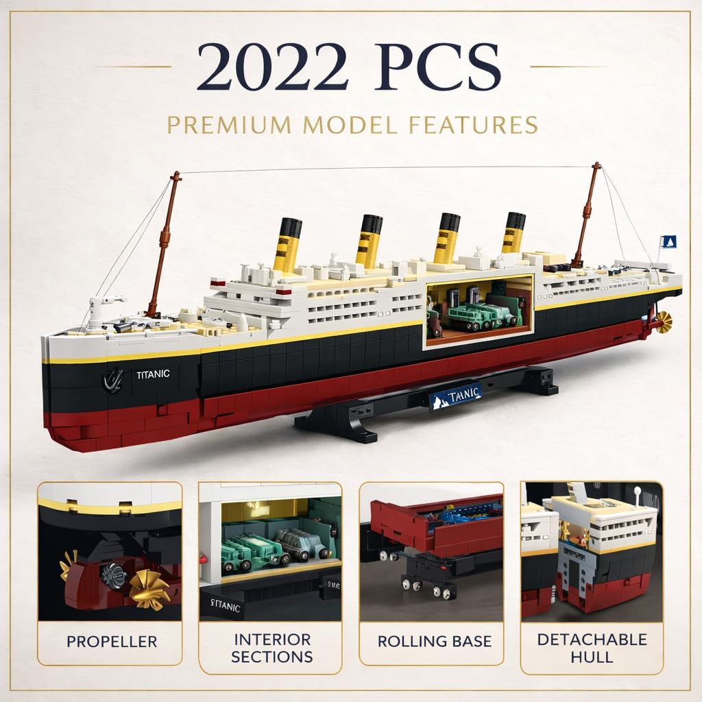 Liberty Imports Titanic Model Kit - 2022 Pieces Large Cruise Ship Building Blocks Set, STEM Educational Toy Gifts for Kids and Adults, Collectible
