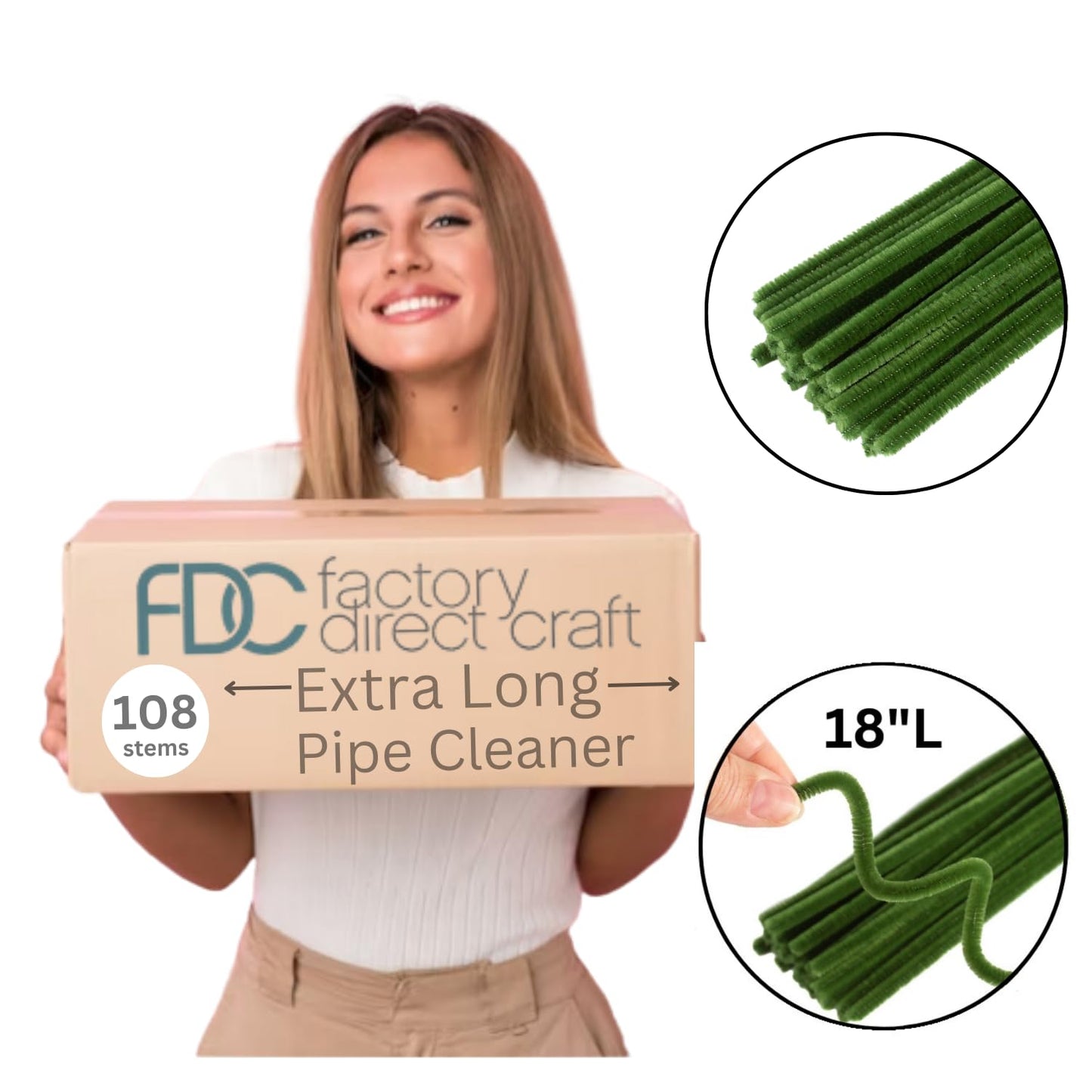 108 Extra?Long Green Pipe Cleaners - 18" Chenille Stems Craft Supplies