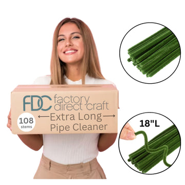 108 Extra?Long Green Pipe Cleaners - 18" Chenille Stems Craft Supplies