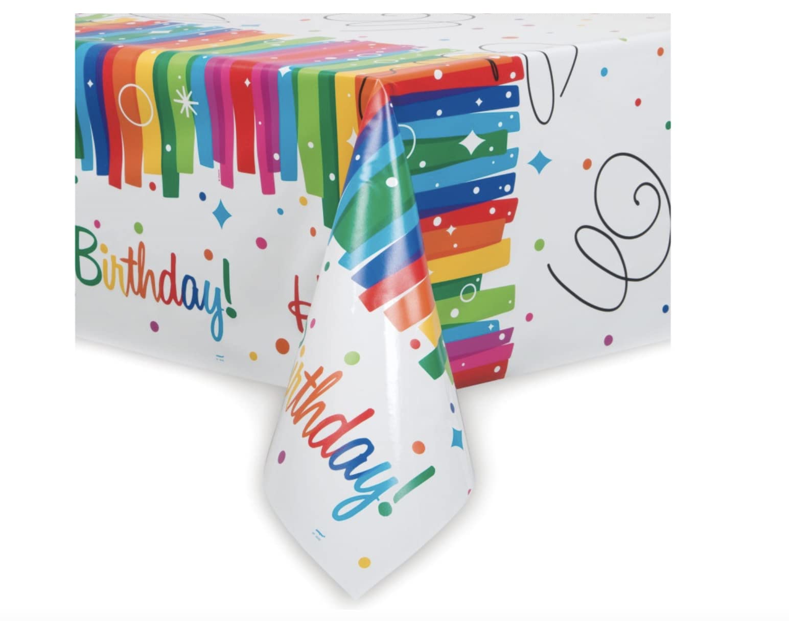 Multicolor Rainbow Ribbons Birthday Plastic Rectangular Table Cover (54" x 84"), Chic Design & Reusable - Perfect For Parties & Celebrations, Pack