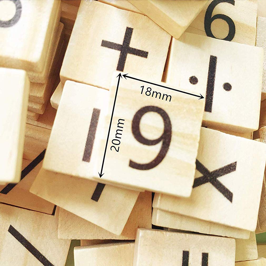Vos Risus 100 PCS Wood Scrabble Tiles Numbers and Symbols for Crafts - DIY Wood Gift Decoration-Child Education Mathematical Calculation