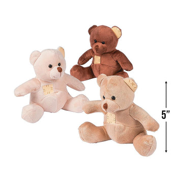 Fun Express - Suede-Like Patchwork Plush Bears - Toys - Plush - Bean Bag Animals - 12 Pieces
