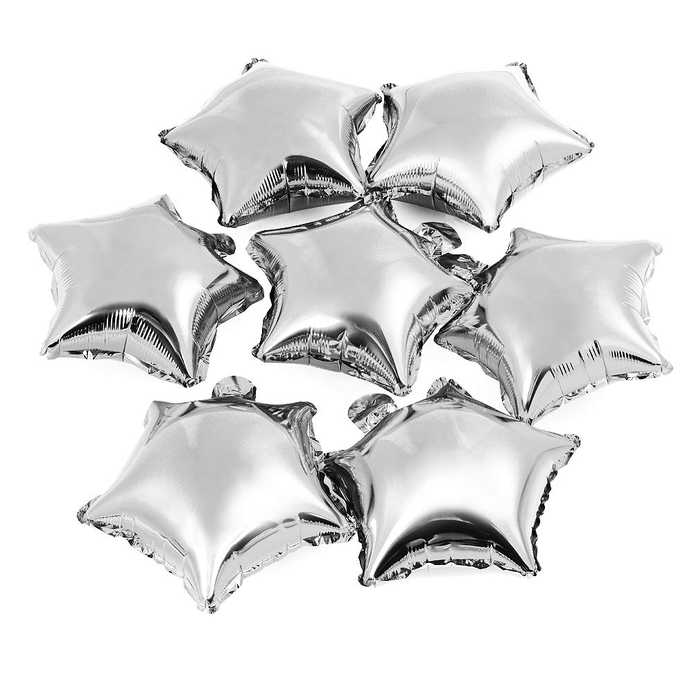 MOWO Star-shaped Foil Balloons, 10" Silver, Pack of 50