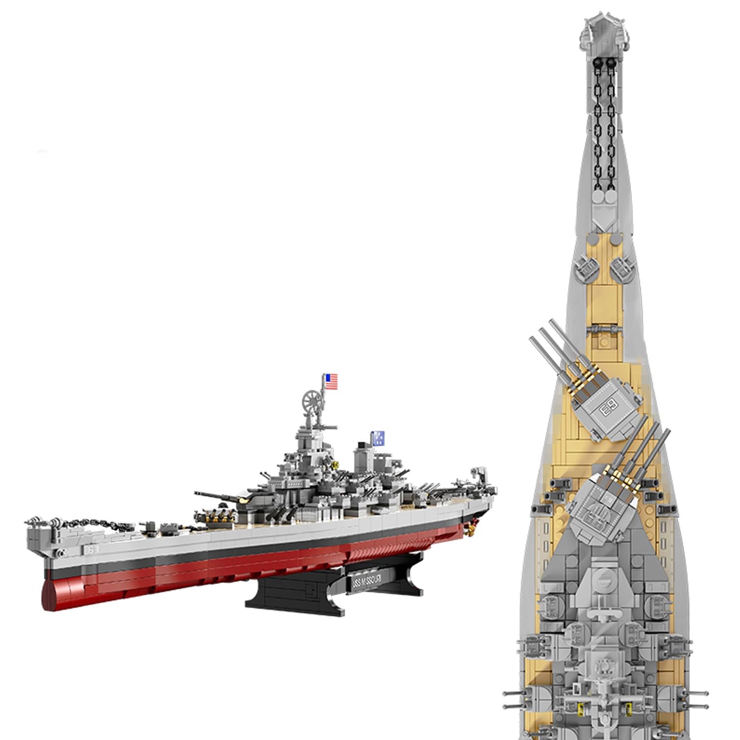 FULHOLPE Missouri Memorial Battleship Building Blocks Set, MOC Military Warship Model Bricks Construction Toy Compatible with Major Brands - 2228