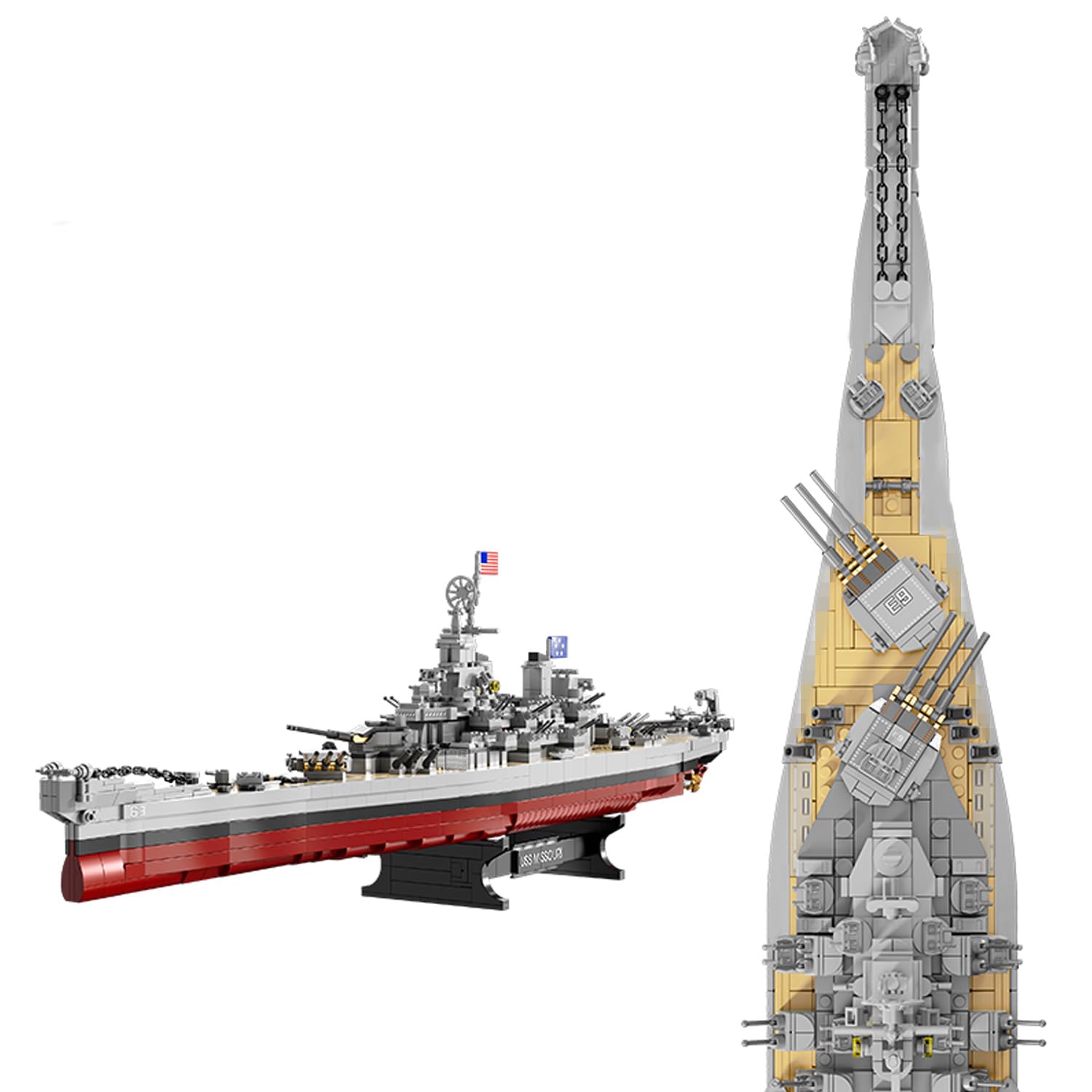 FULHOLPE Missouri Memorial Battleship Building Blocks Set, MOC Military Warship Model Bricks Construction Toy Compatible with Major Brands - 2228