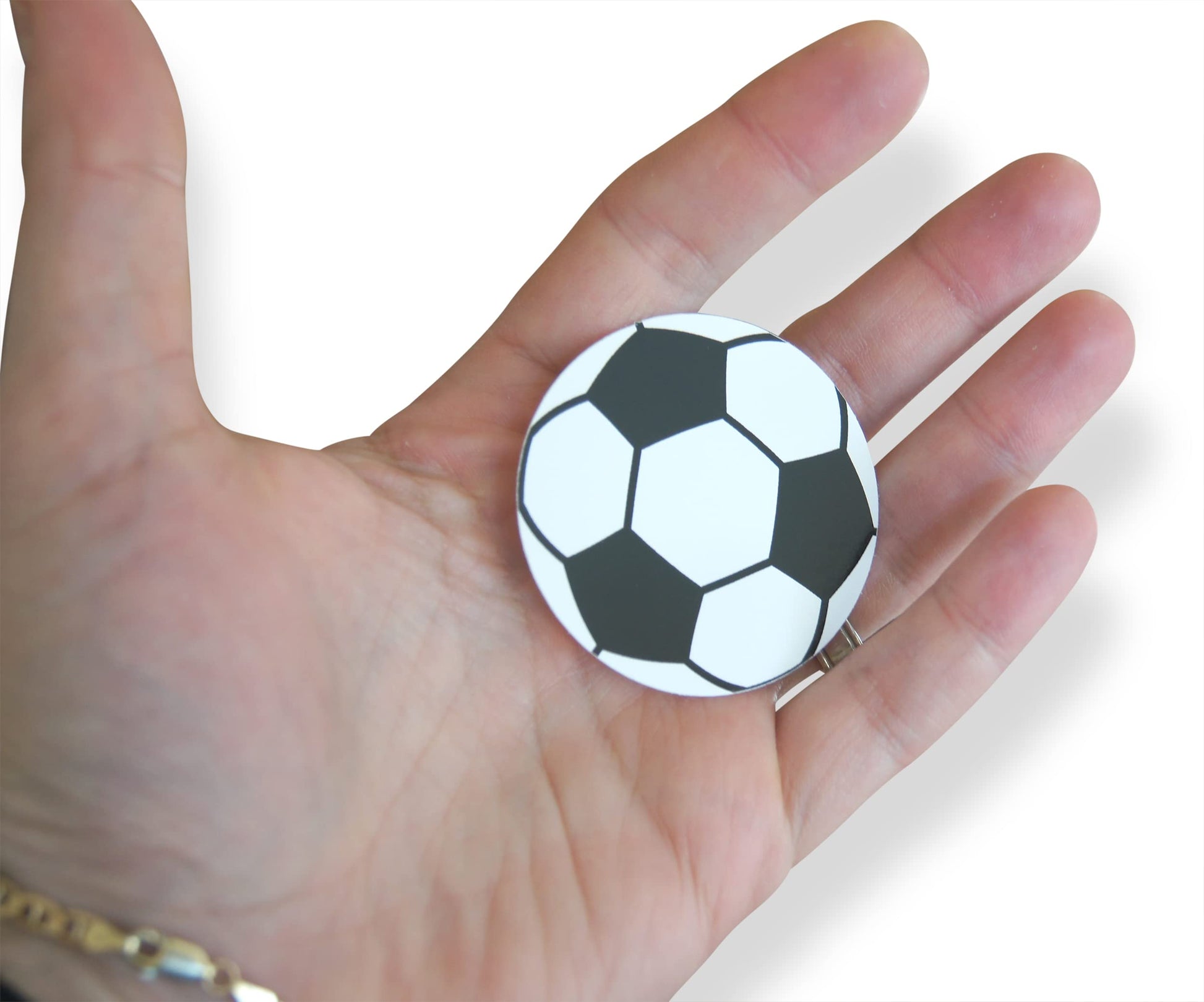 Novel Merk Soccer Sports Ball Vinyl Stickers - 2” Round Individual Decals for Laptop, Water Bottle, Phone, Party Favors, & Decor - Adheres to Clean