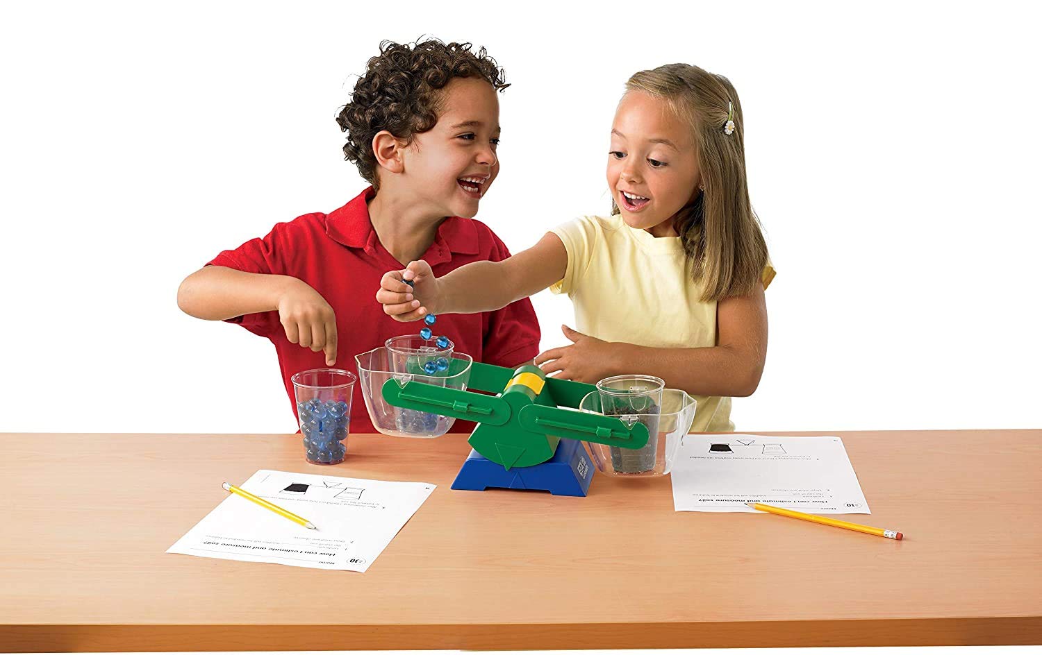 hand2mind Plastic Bucket Balance for Kids Ages 5-8, Hands-On Way to Learn About Weight and Measurement, 2 Clear 1/2 Liter Buckets with Spouts for Easy