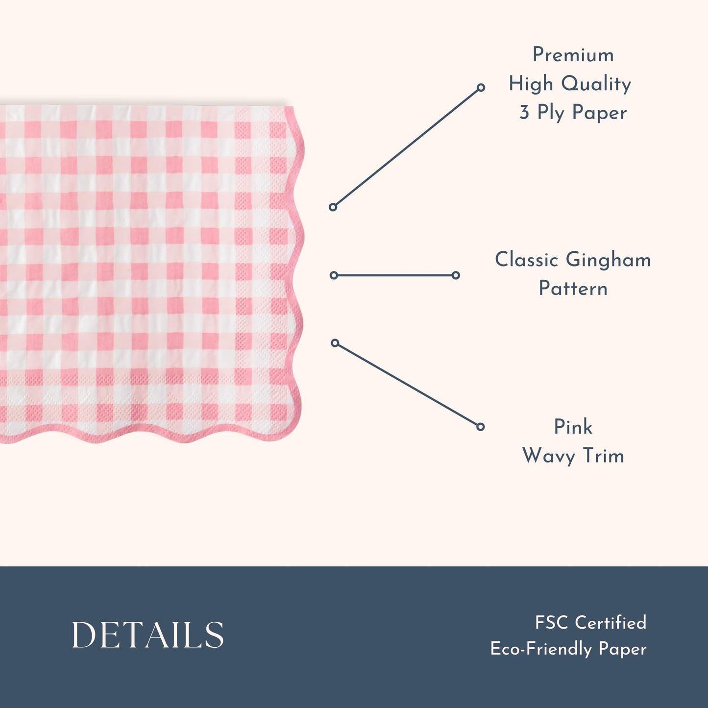 Bonjour Fête Pink Gingham Paper Party Dinner Napkins | Premium Party Supplies | Baby Showers, Tea Parties, Valentine's Day, & Festive Gatherings |