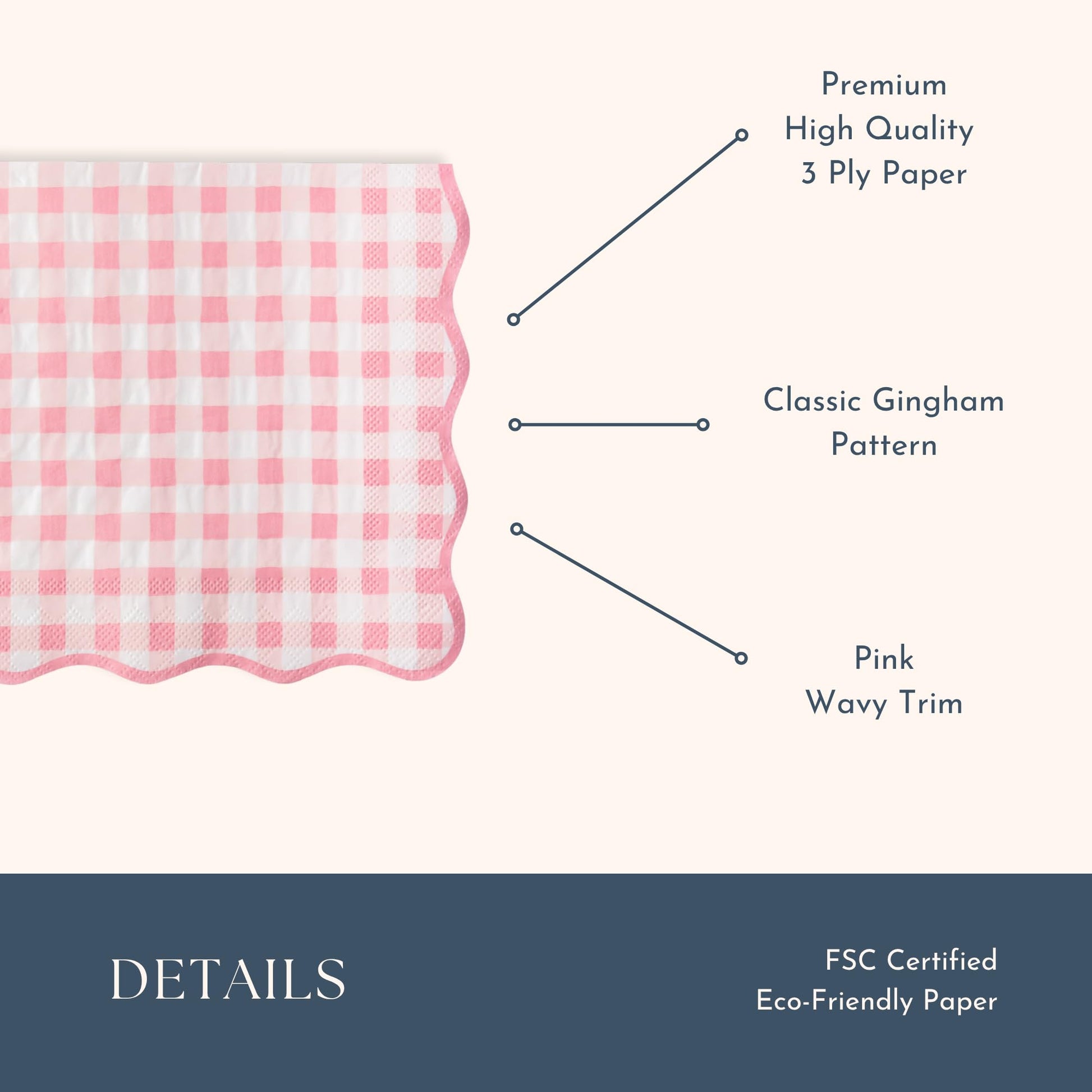 Bonjour Fête Pink Gingham Paper Party Dinner Napkins | Premium Party Supplies | Baby Showers, Tea Parties, Valentine's Day, & Festive Gatherings |