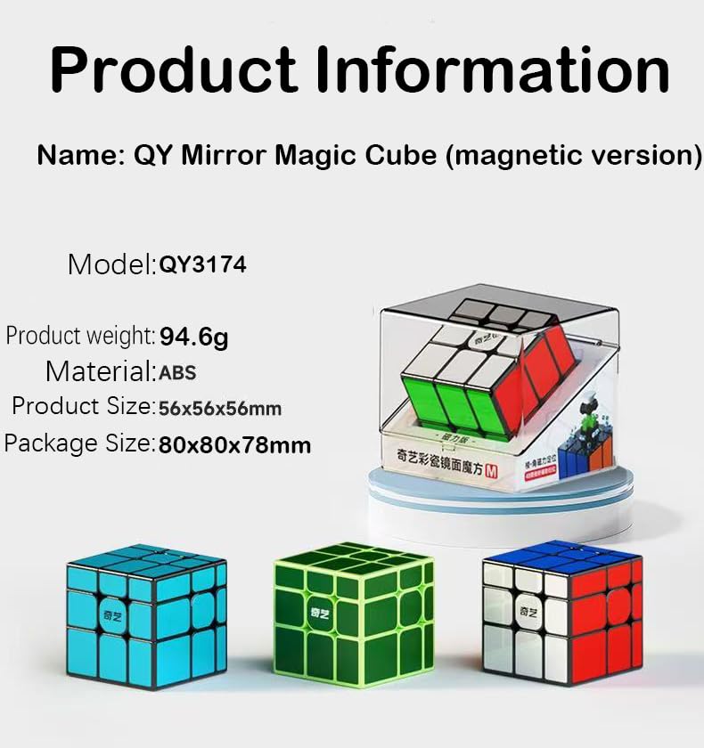 QY Toys Magnetic Mirror Cube 3x3x3, M Green, No Stickers, Magnetic Mirror Speed Cube with Enhanced Play (Magnetic Green)