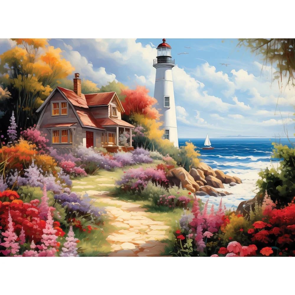 Bits and Pieces - 300 Piece Jigsaw Puzzle for Adults - 18" x 24" - Sandy Road Lighthouse - 300 pc Large Piece Beach Ocean Jigsaw by Stewart