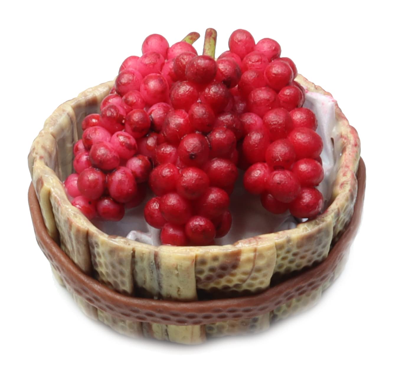 Handmade Miniature Fruit Basket, Realistic Red Apple Orange Grapes Dollhouse Food Figurine, Air Dry Clay Mini Food Accessory, 1:12 Scale Collectible