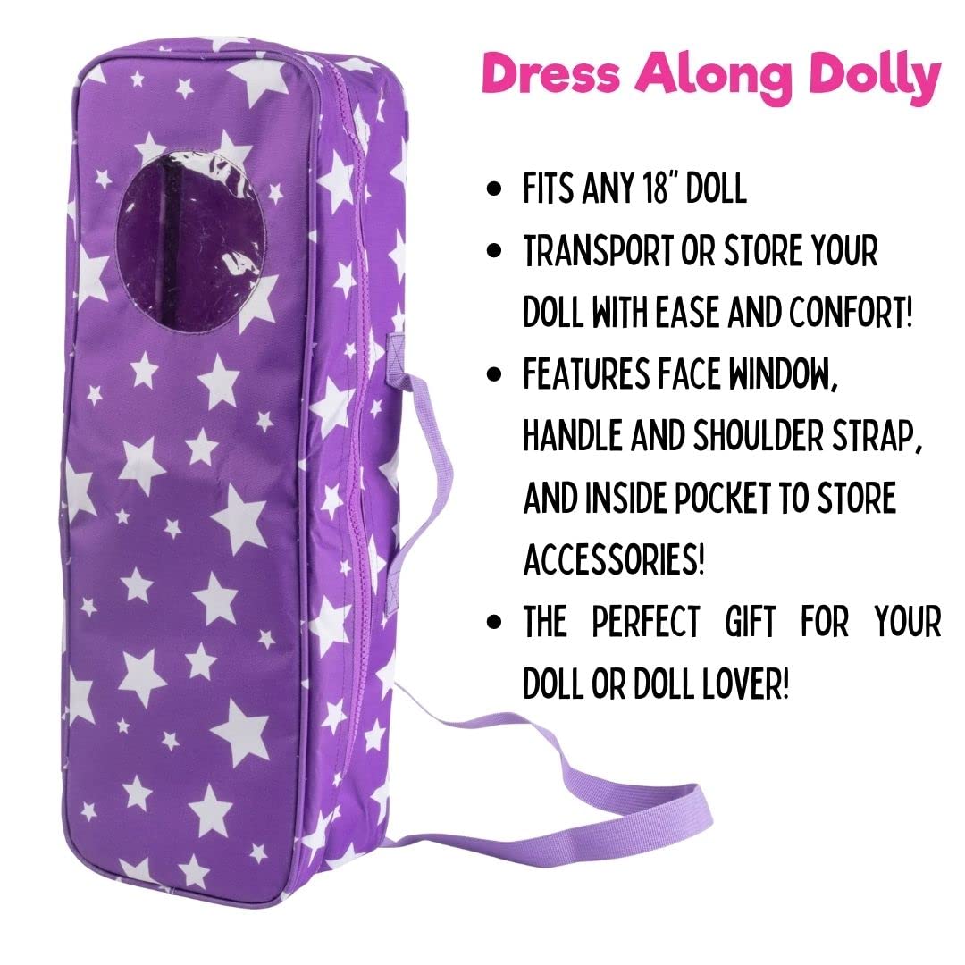 Dress Along Dolly 18" Doll Storage Carrying Case - (Purple Star) Compatible with American Girl- Durable Organizer Storage Traveling Accessories Case w
