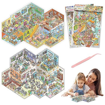 SZXYCZL Hard Mode Oversize Miniature Scene 2 Sets DIY 3D Stickers Scene Book Multiple Scenarios, Make You Own Mini Chinese House Sticker Therapy