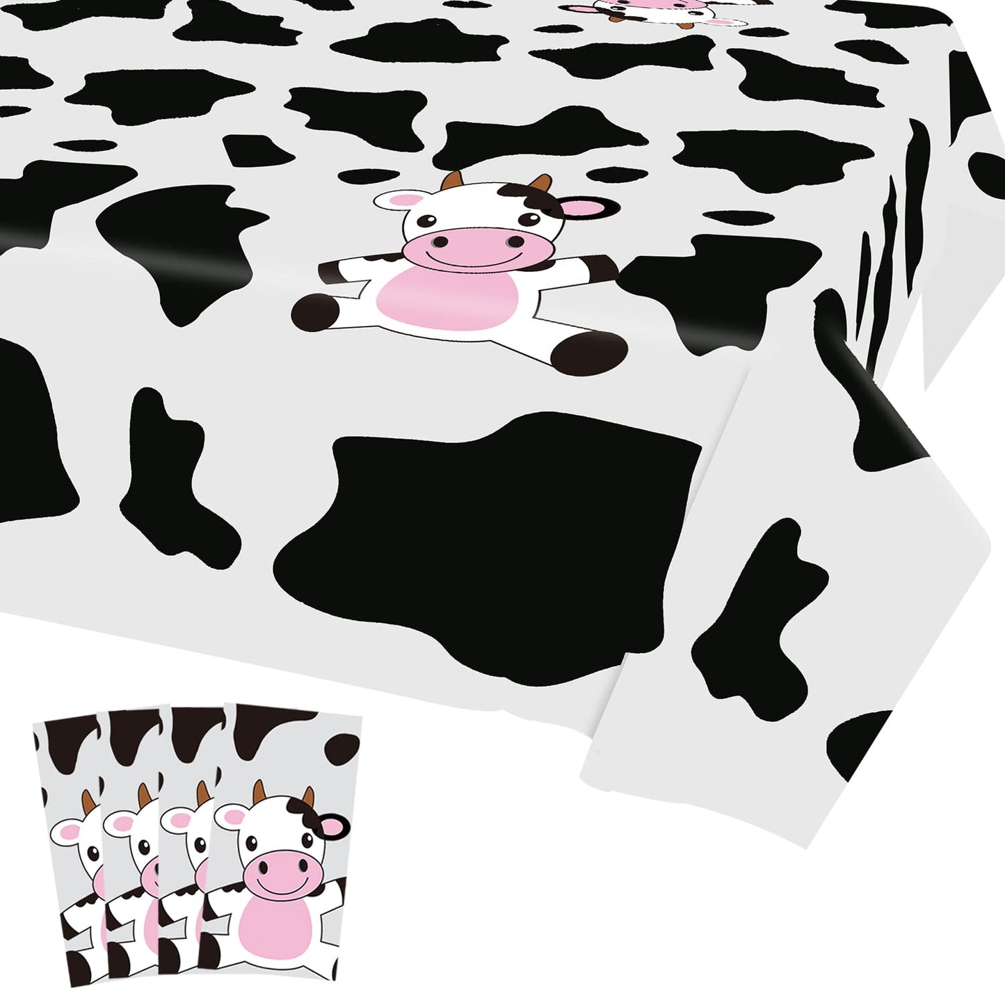 4 Pcs Cow Print Plastic Tablecloth, Farm Animal Themed Parties Tablecovers for Cow Theme Birthday Party Supplies, Black and White