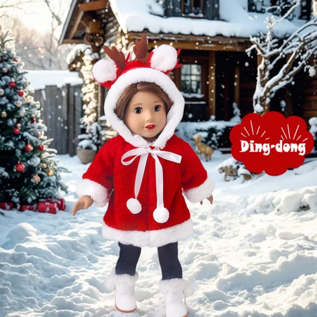 1pcs 18 Inch American Doll Clothes Christmas Outfit and Accessory Playset - for 18 Inch Dolls (Doll Not Included) (Red)