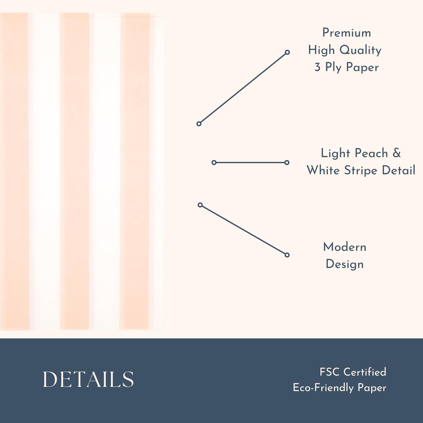 Bonjour Fete Peach Cabana Stripe Paper Guest Towels | Disposable, 3-Ply Napkins | Premium Party Supplies & Decor | Holidays, Kids Themed Birthday