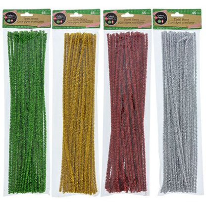 Crafter's Square Christmas Color Tinsel Stems, Pack of 4, Red, Green, Silver and Gold (180 Stems)