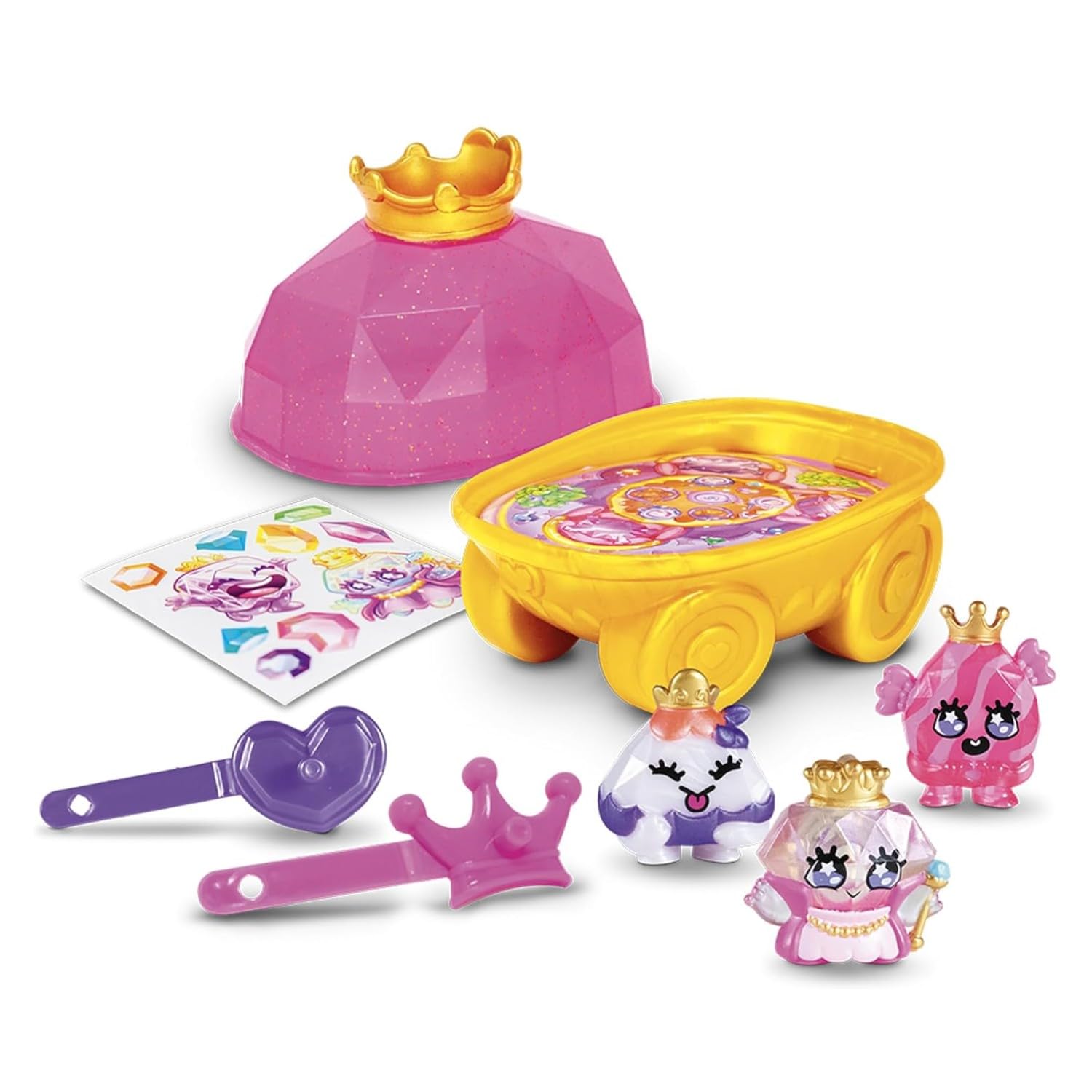 PlayMonster Pinky Promise Gemmy Friends Pretend Play Royal Carriage Mini Set, Surprise Princess Jewelry Toy with 3 Collectible Gemmy Friends and 2