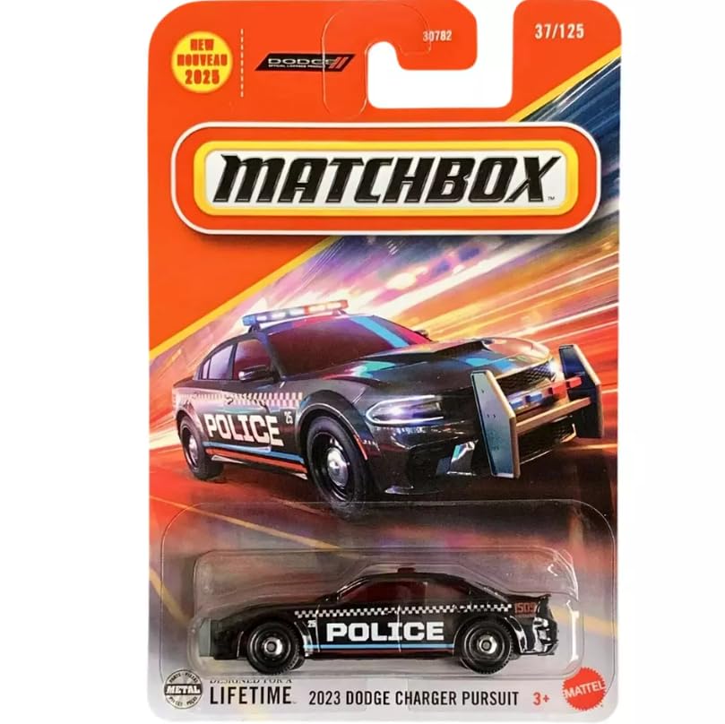 Matchbox 2023 Dodge Charger Pursuit, 1:64 Scale, Black Diecast Car, 37/125