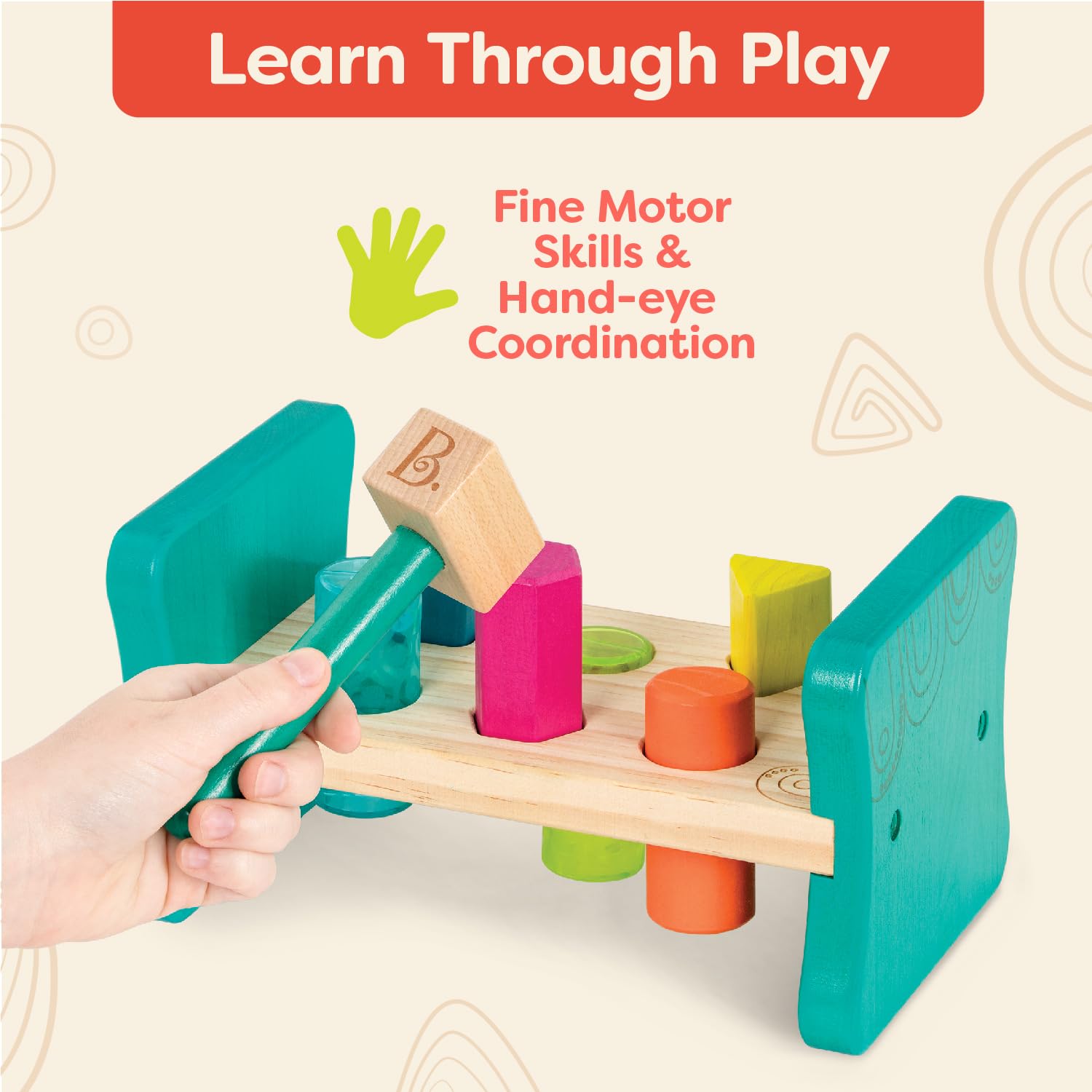 B. toys Wooden Shape Sorter, Colorful Pound & Play