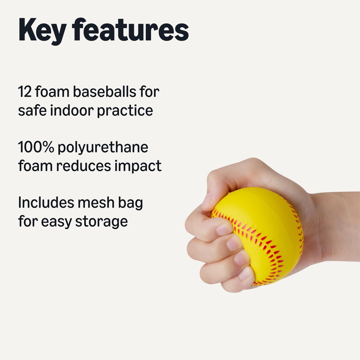 Amazon Basics Foam Training Baseballs for Indoor Practice and Safe Play, 2.68-inch, 12-Pack with Mesh Storage Bag