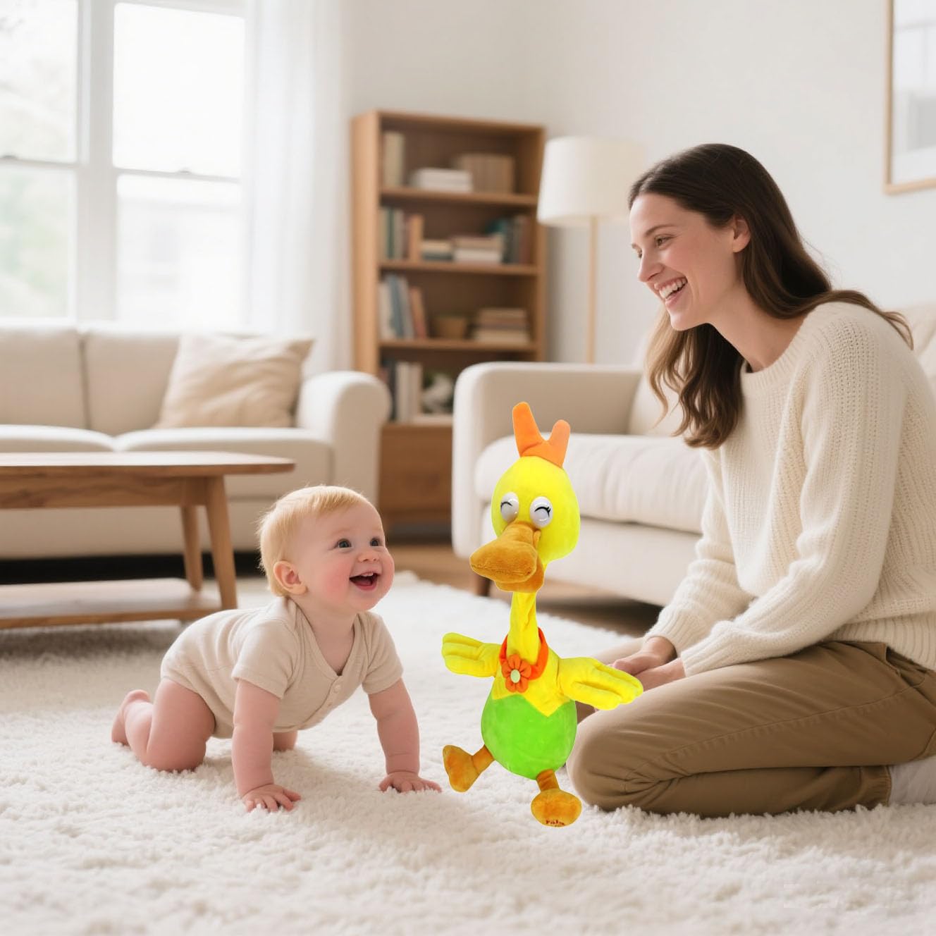 xiulifeifei Talking Repeat Music Song Duck, Plush Toy Duck, Smart Toy ?Adorable Interactive Toy (Red Headdress)