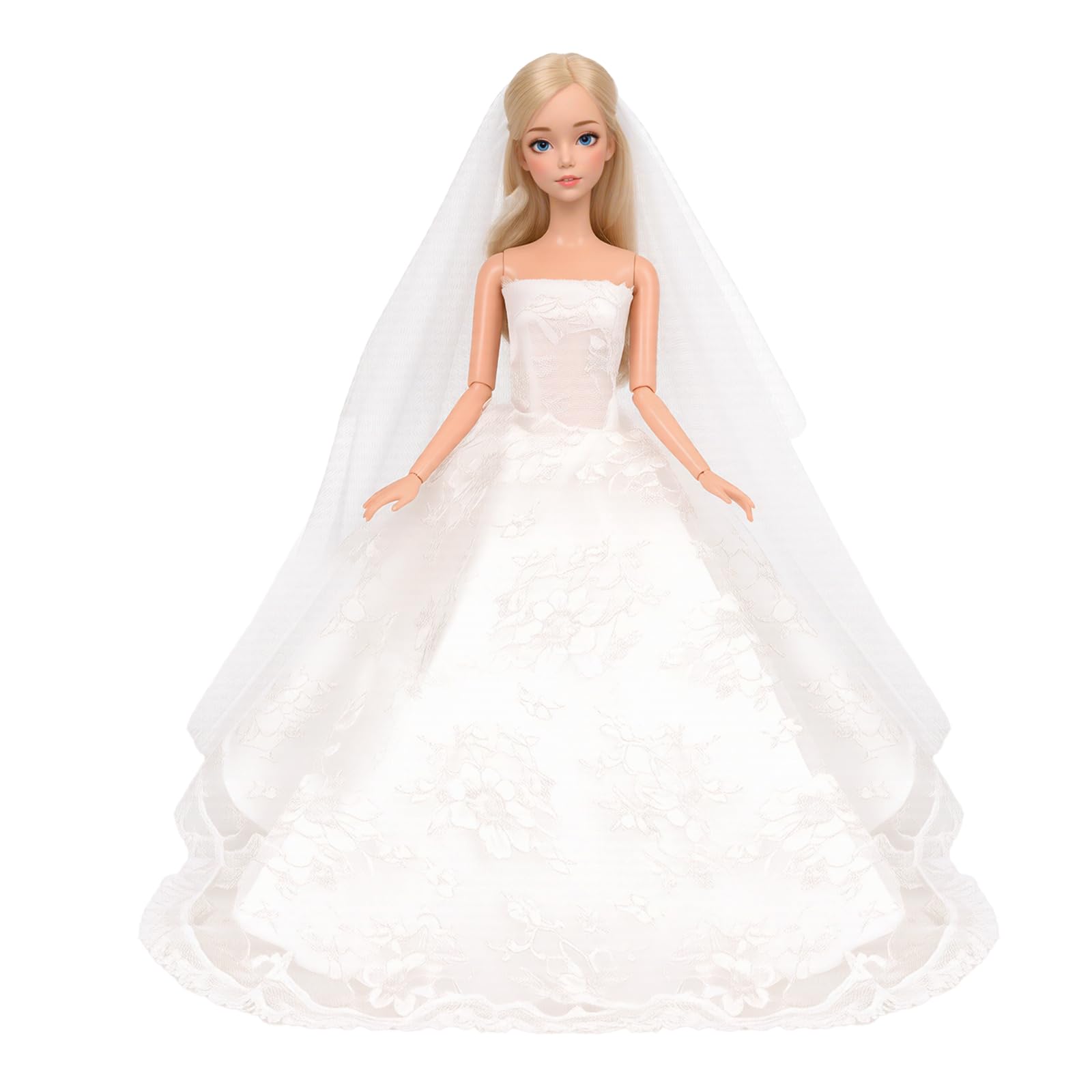 BARWA Wedding Set White Wedding Dress with Veil and Formal Suit Outfit for Boy & Girl Dolls