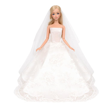 BARWA Wedding Dress with Veil White Princess Evening Party Clothes Wears Dress Outfit Set for 11.5 Inch Doll