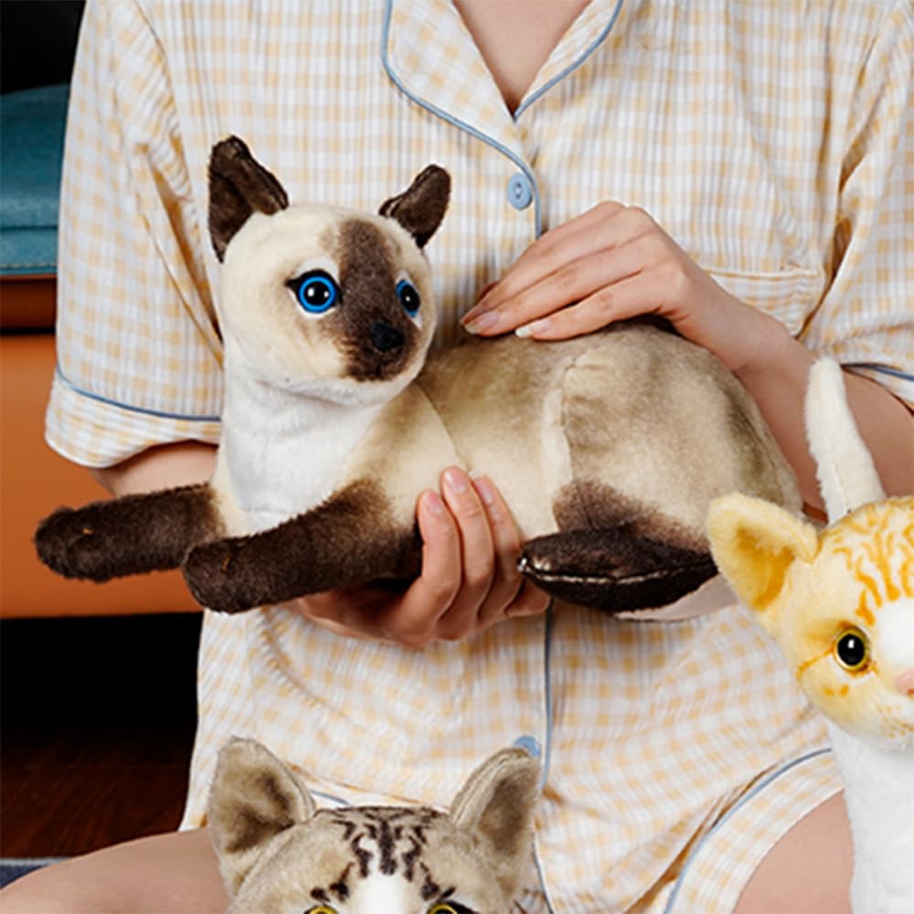 Cute Simulation Siamese Cat Plush Toy Realistic Lifelike Siamese Cat Kitty Stuffed Animals Model Doll Gift Collection for Kids