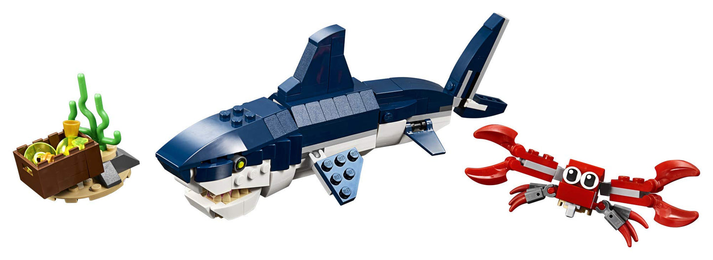 LEGO Creator 3 in 1 Deep Sea Creatures, Transforms from Shark and Crab to Squid to Angler Fish, Sea Animal Toys, Gifts for 7 Plus Year Old Girls