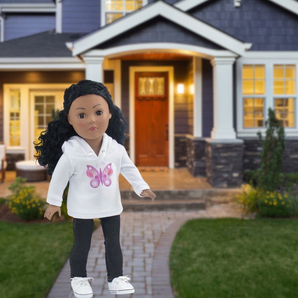 Emily Rose 18-inch Doll Clothes White Hoodie Sweatshirt and Stretch Blue Jeans - Casual Outdoor Clothing Outfit | Doll NOT Included | USA Business |