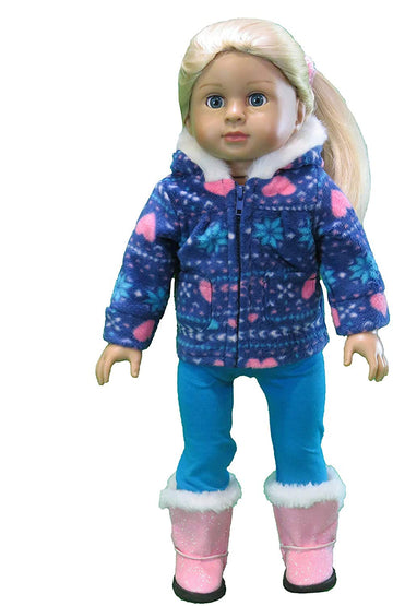 American Fashion World Blue and Pink Snowflake Pants Set for 18-Inch Dolls | Premium Quality & Trendy Design | Dolls Clothes | Outfit Fashions