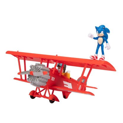 Sonic The Hedgehog 2 The Tornado Playset - Biplane Vehicle, Sonic Figure and Exclusive Tails Figure, Spin the Planes Propeller and Pose Sonic on