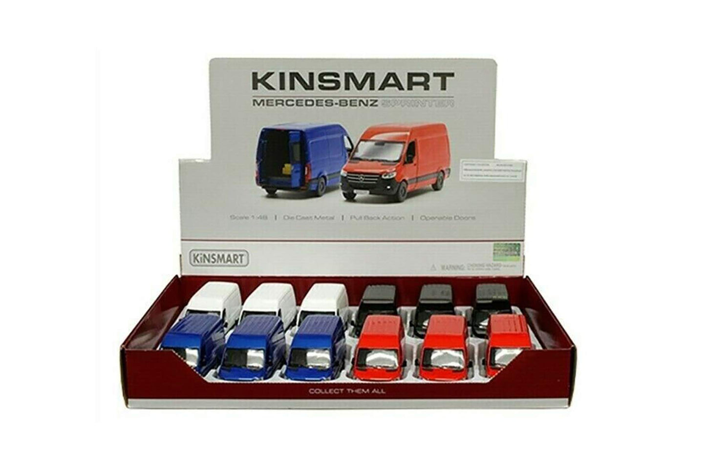 KiNSMART - Mercedes-Benz Sprinter Cargo Van, 1:48 O Scale Die Cast Metal Model Toy Van, Pull-Back Action, Set of 4