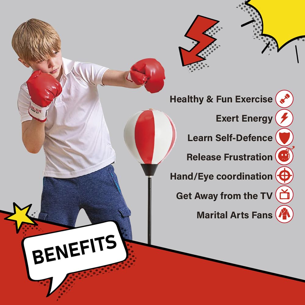 Whoobli Punching Bag for Kids and Toddler Incl Boxing Gloves| 3 4 5 6 7 8+ Years Old Adjustable Kids Boxing Bag with Stand| Sports Toy for Boys| Ideal