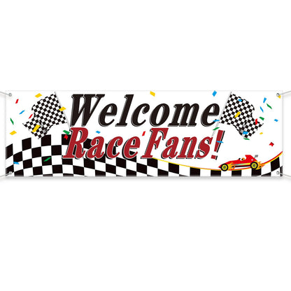 Blulu Racing Party Decorations Welcome Race Fans Banner Racing Party Suppliers Race Car Banner Garland Backdrop Photo Booth Props Car Birthday