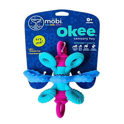 Mobi Games Okee Baby Sensory Ball, Twist, Pull, Push & Chew Baby Sensory Toys for Babies 0+ Months, Food-Grade Silicone, Bright Colorful Textures