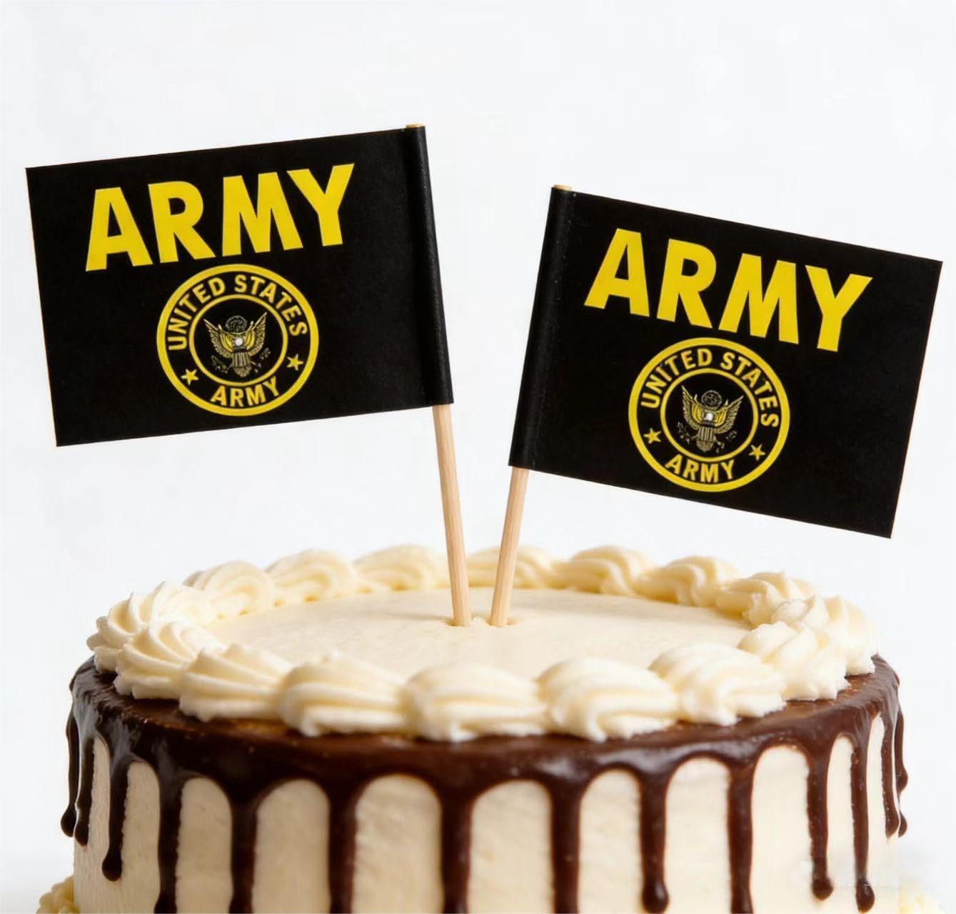 JAVD 100 Pcs US Army Gold Crest Toothpick Flag Small Mini United States Military Cocktail Fruit Cupcakes Toppers Food Stick Flags Decorations