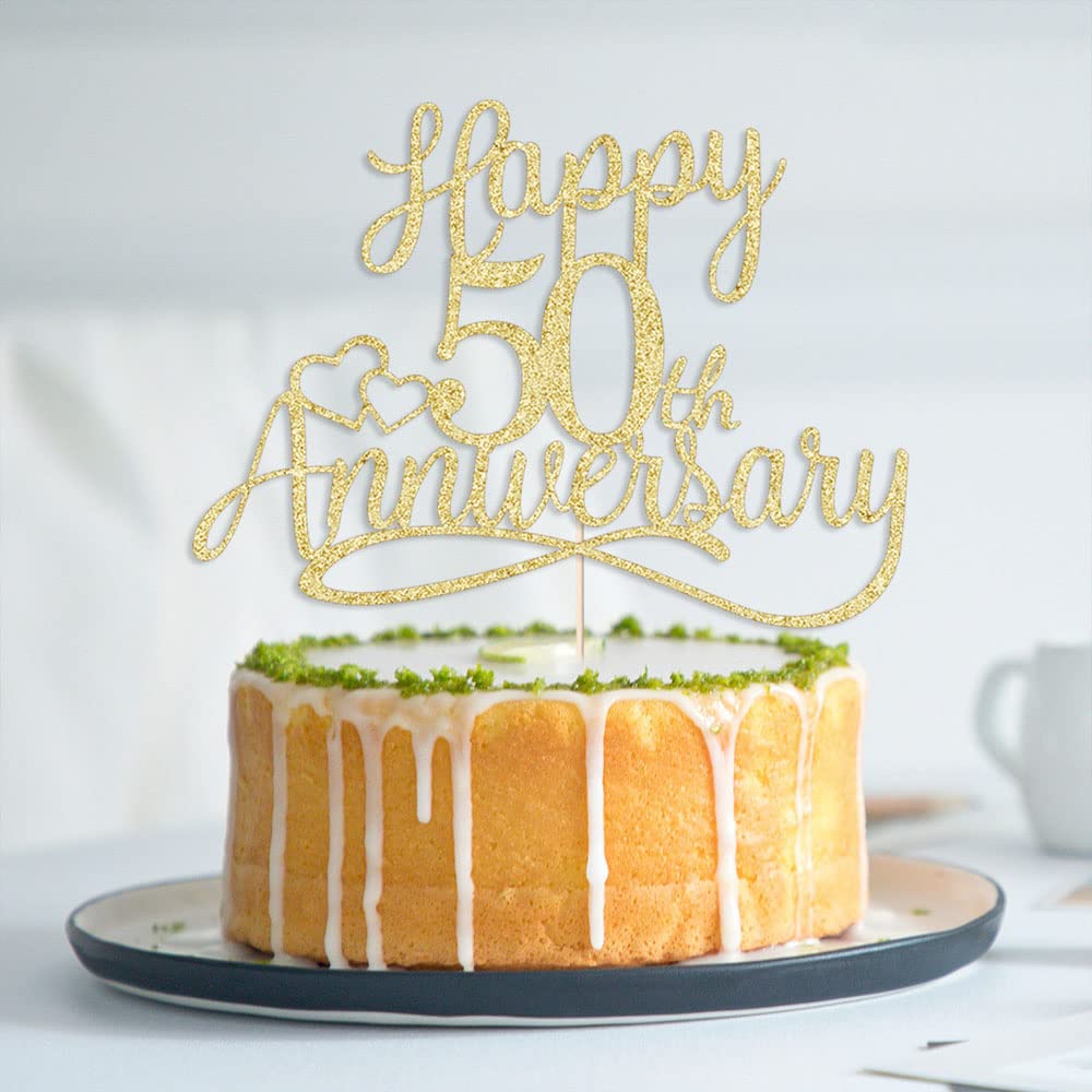 Sleyberoy golden Glitter Happy 50th Anniversary Cake Toppers -Wedding Anniversary Party Decorations, 50th Wedding Anniversary, Company Anniversary