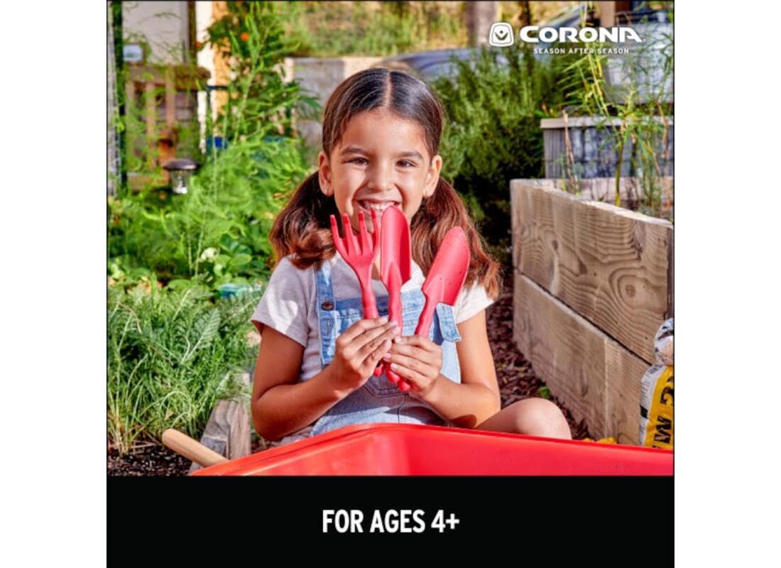 Corona Tools Kids Garden Tool Set, 3-Piece Gardening Tools for Children Ages 4+, Includes Trowel, Transplanter & Cultivator, Durable Lightweight