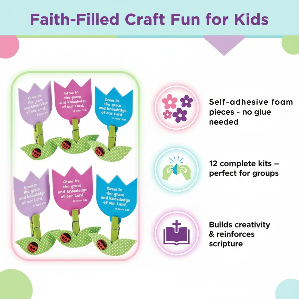 Fun Express 3-D Growing in His Word Tulip Craft Kit - Creative Kids Craft Activity for Religious Projects Home Church & Fun Events - Perfect