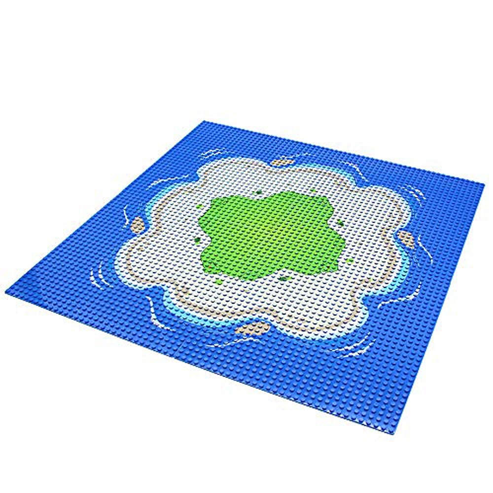 Feleph 4 Pieces Classic Blue Baseplate for City Road Beach, Ocean Island Street Water Base Plate 10 x 10 Inches, Pirates Sea Toy Kit for Building