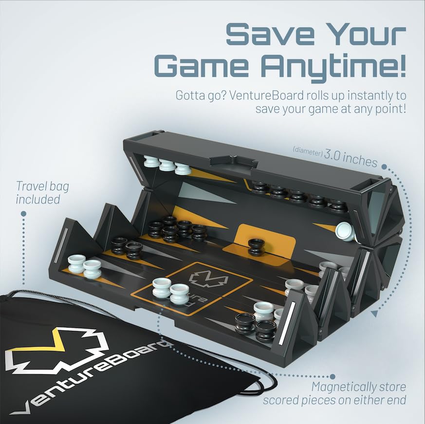 VENTUREBOARD Backgammon 6 Inches Magnetic Unique Backgammon Set Board Game - Folding Board, Portable Travel Backgammon Board Game Pieces - (Blue/Grey)