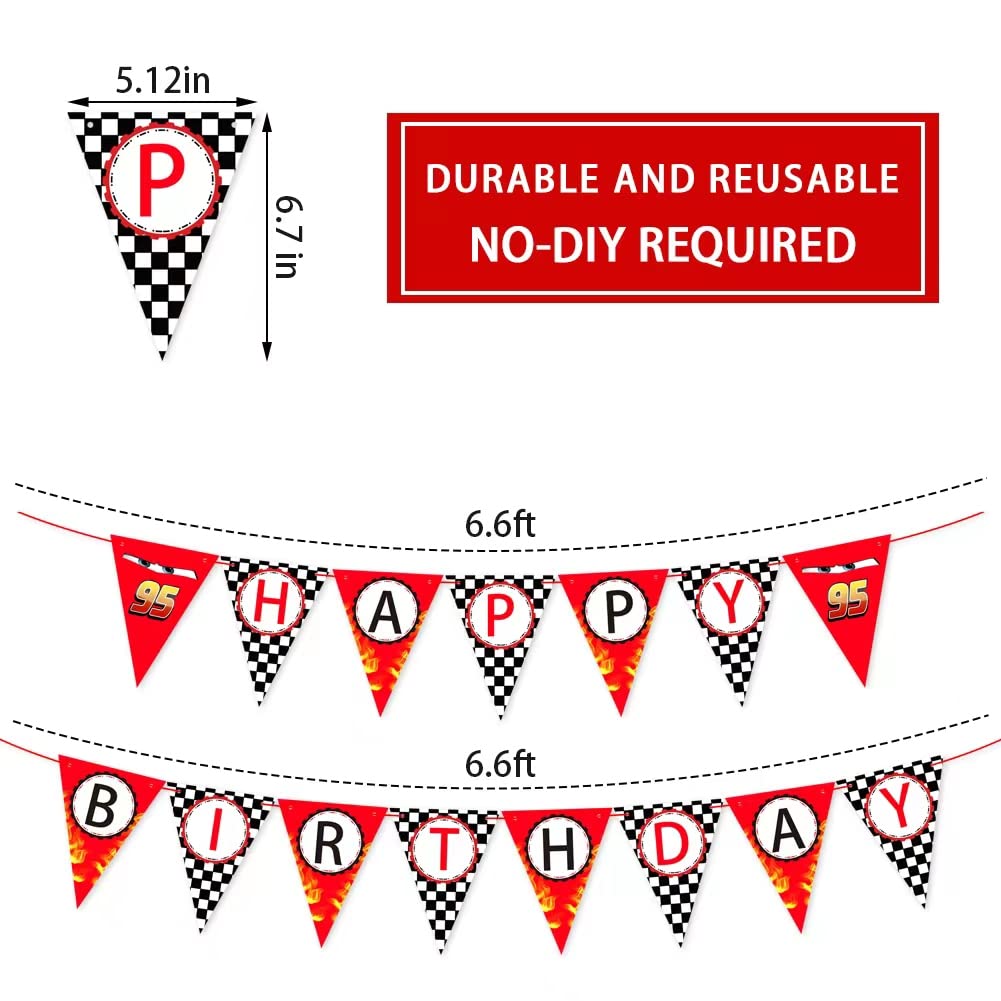 Race Car Happy Birthday Banner - Racing Themed Party Sign, Checkered Flag Decorations