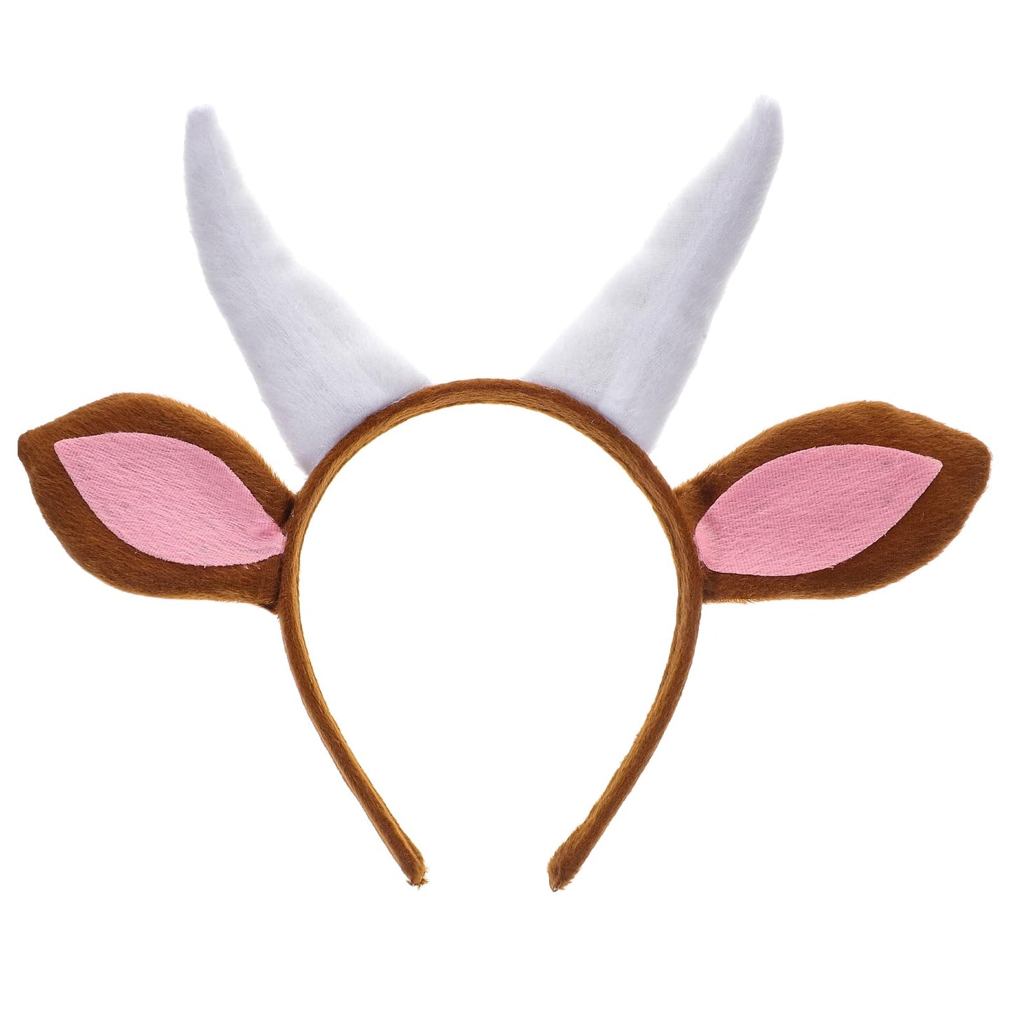 Goat Ears Headband With Horns Plush Animal Ears Headwear Cosplay Costume Accessory for Halloween Christmas Carnival Theme Party