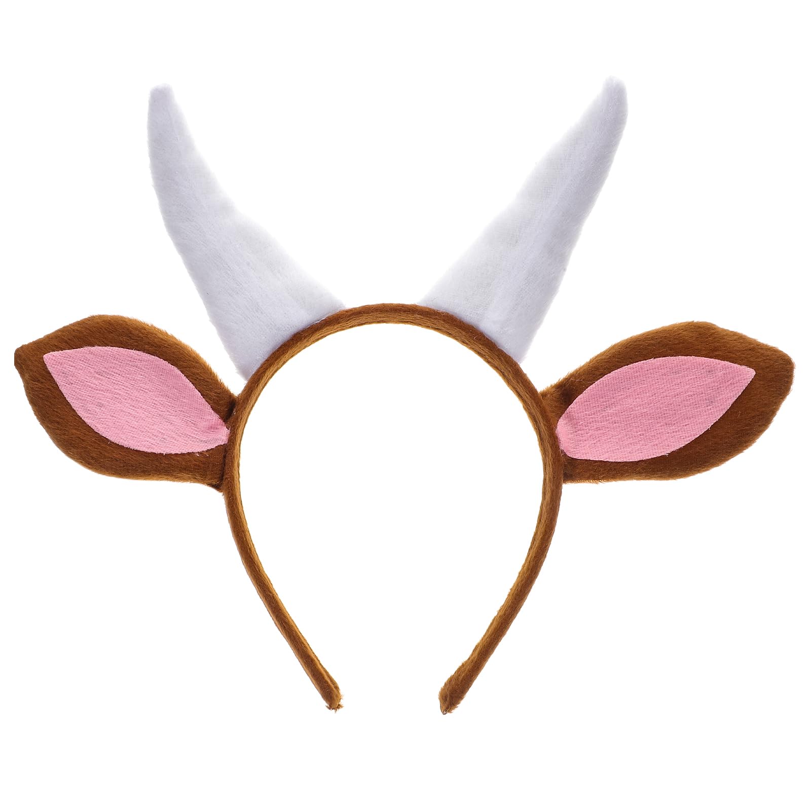 Goat Ears Headband With Horns Plush Animal Ears Headwear Cosplay Costume Accessory for Halloween Christmas Carnival Theme Party